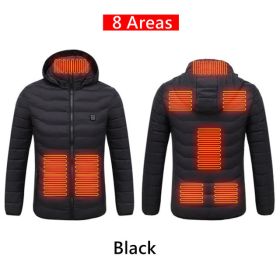 Men 9 Areas Heated Jacket USB Winter Outdoor Electric Heating Jackets Warm Sprots Thermal Coat Clothing Heatable Cotton jacket (Color: 8 Areas heated Black, size: XXXL)