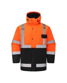 Kiwi High Visibility Hooded & Quilt Lined ANSI/ISEA 107-2020, Type R, Class 3 Two Tone Water Resistant Orange Safety Jacket (71400) (size: 2X - Large)