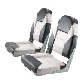 Boat Seat, High Backrest, Folding Fishing Boat Seat with Thickened Sponge Cushion & Waterproof PVC Leather, Aluminum Alloy Hinges (Color: Dark Grey, Backrest: High Back)